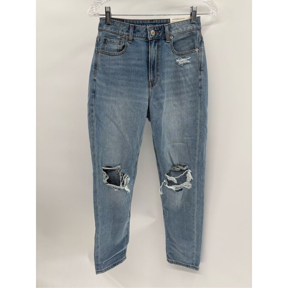 American Eagle Mom Jeans‎ Women Size 25 / 0 Light Blue Distressed High Rise New